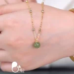 گردنبند مروارید زمردی با زنجیر توپی