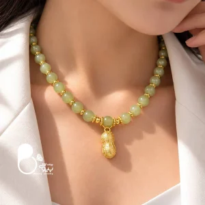گردنبند زنانه پینات اونتورین طبیعی روکش طلا