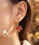 گوشواره روکش طلا حلقه‌ای برگ پاییزی