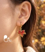 گوشواره روکش طلا حلقه‌ای برگ پاییزی
