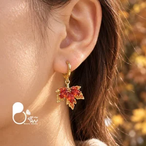 گوشواره روکش طلا حلقه‌ای برگ پاییزی