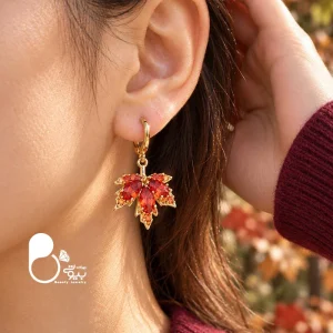 گوشواره روکش طلا حلقه‌ای برگ پاییزی