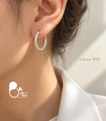گوشواره زنانه حلقه‌ای تراش‌دار نقره ۹۲۵ عیار