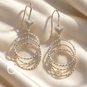 گوشواره زنانه حلقه‌ای شرابه‌ای نقره ۹۲۵ عیار