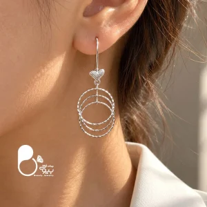گوشواره زنانه حلقه‌ای شرابه‌ای نقره ۹۲۵ عیار