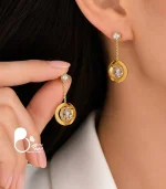 گوشواره زنانه دلبر نگین دار استیل روکش طلا
