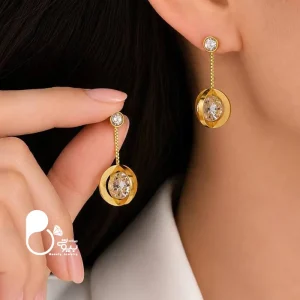 گوشواره زنانه دلبر نگین دار استیل روکش طلا