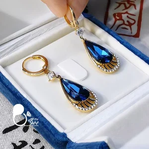 گوشواره زنانه ملودی یاقوت کبود استیل روکش طلا