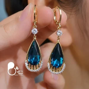 گوشواره زنانه ملودی یاقوت کبود استیل روکش طلا
