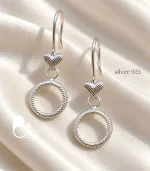گوشواره زنانه نقره حلقه‌ای قلبی آویز