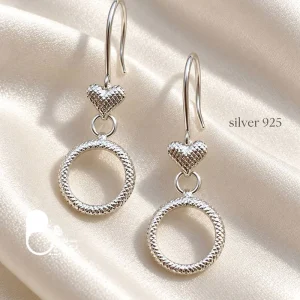 گوشواره زنانه نقره حلقه‌ای قلبی آویز