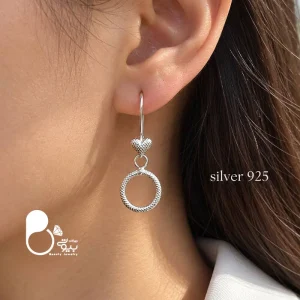 گوشواره زنانه نقره حلقه‌ای قلبی آویز