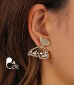 گوشواره زنانه پروانه دوتایی مرواریدی