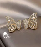گوشواره زنانه پروانه دوتایی مرواریدی
