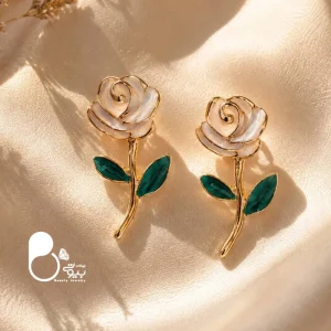 گوشواره زنانه گل رز سفید تابستونی