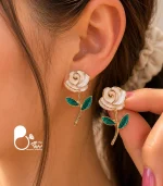 گوشواره زنانه گل رز سفید تابستونی